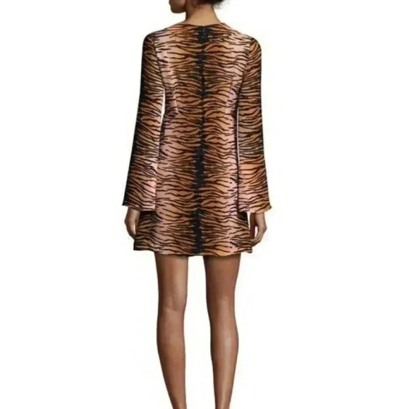 A.L.C. Black and Blush XS 2 Brinkley Cocktail Dress Tiger Print Long Sleeve - Picture 3 of 7